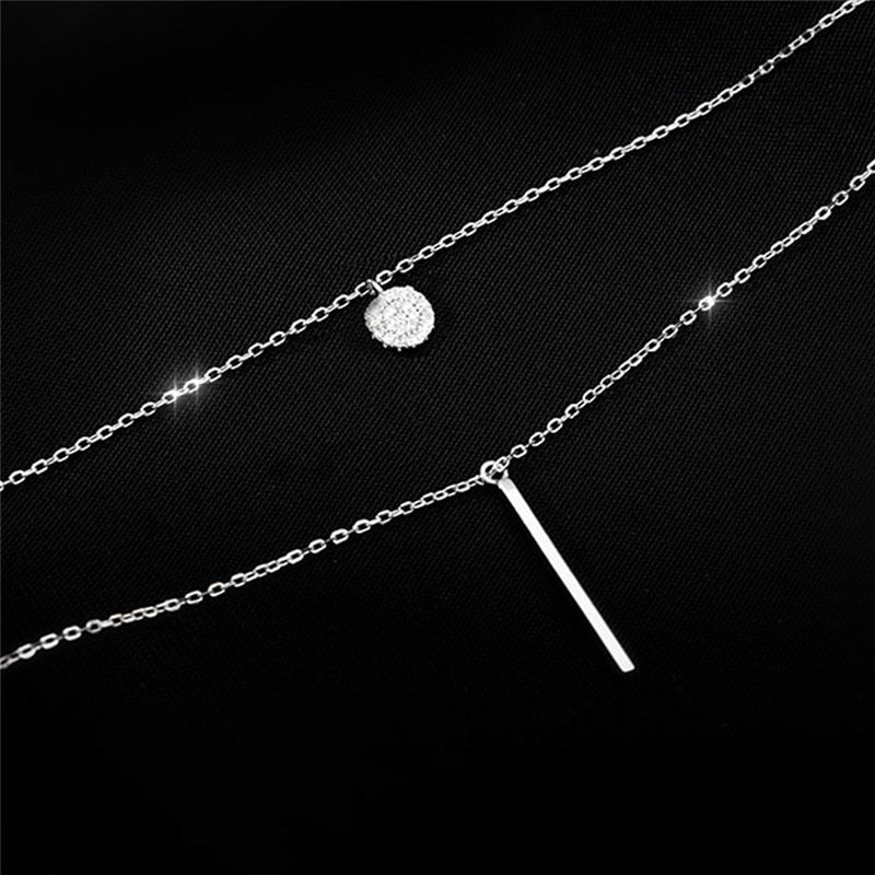 Silver Color Double Layer Chain Necklace