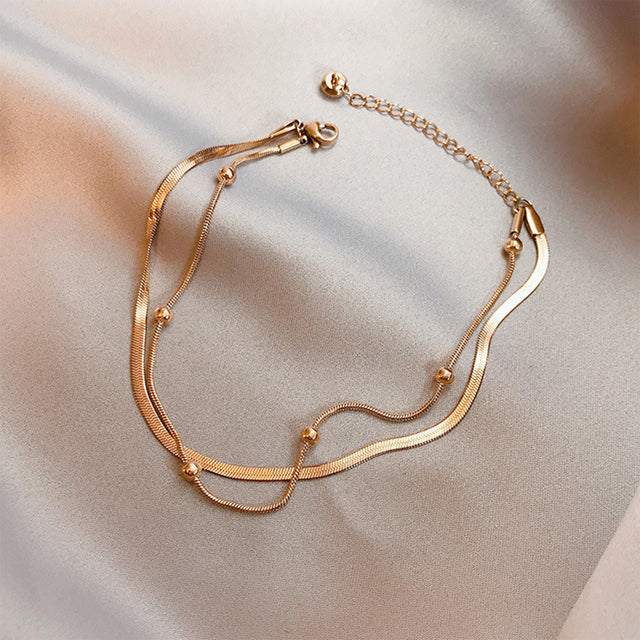 316L Stainless Steel Gold Color Bead Anklets