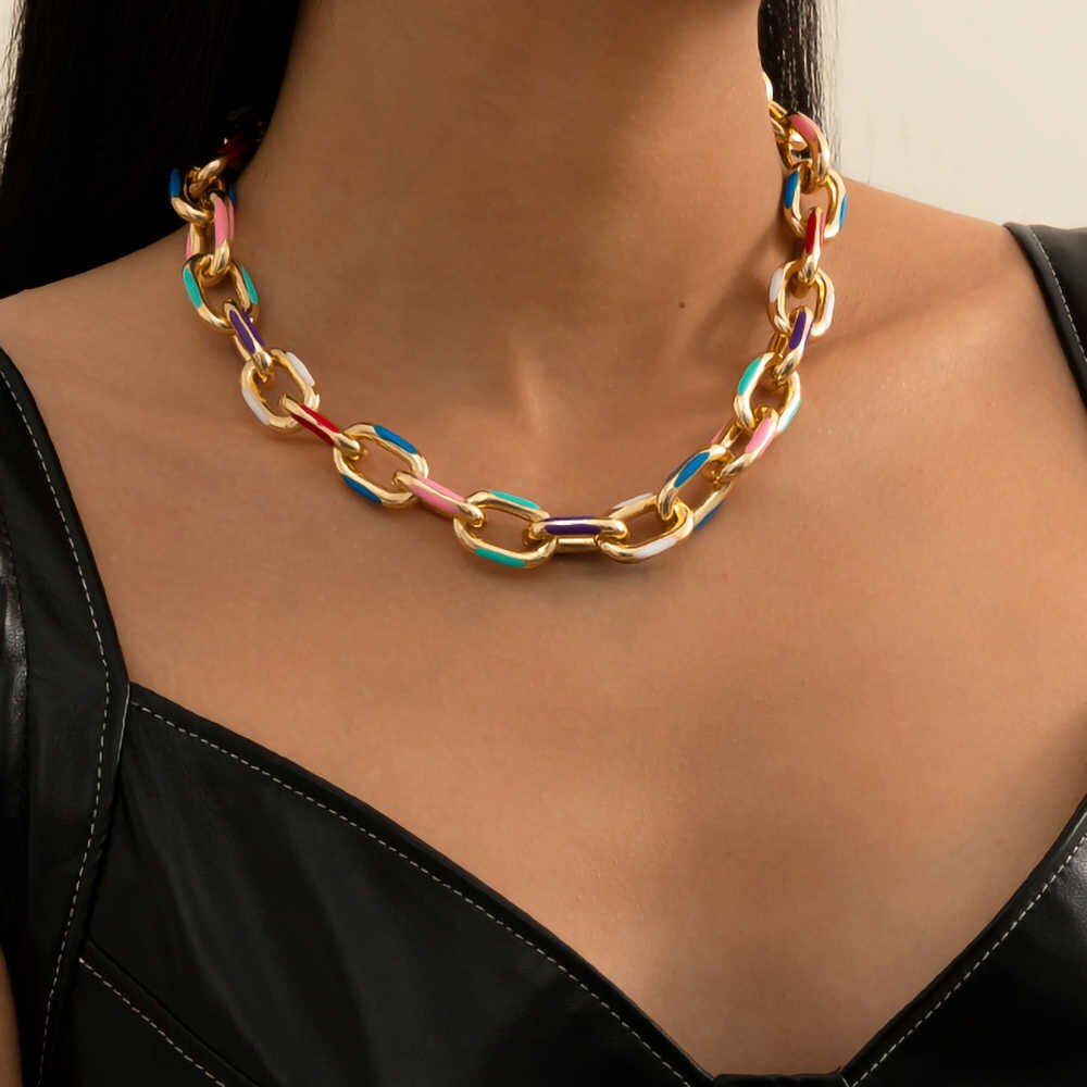 Z Punk Chunky Thick Aluminium Curb Chain Choker Necklace