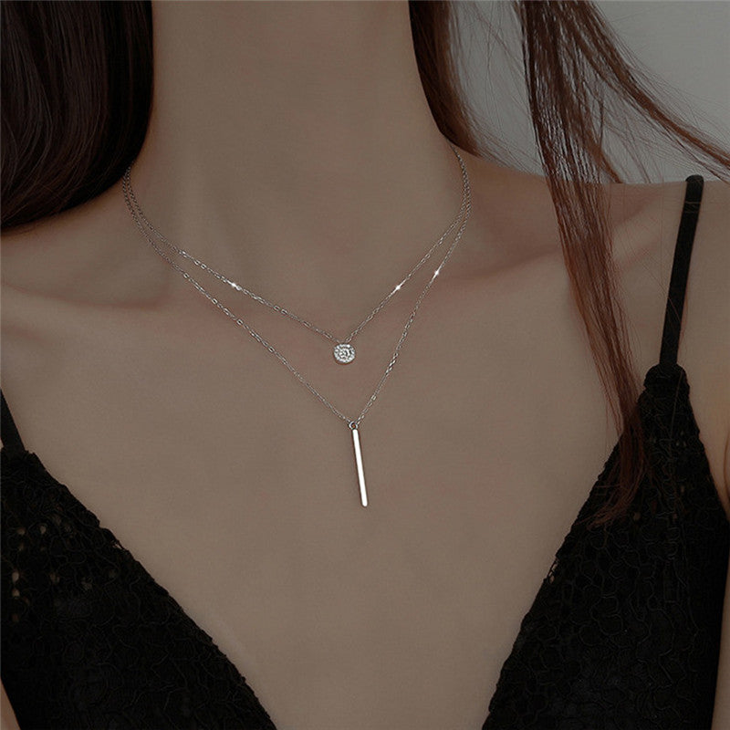 Silver Color Double Layer Chain Necklace