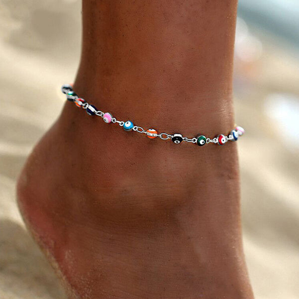 Tobilleras bohemias con ojo turco para mujer