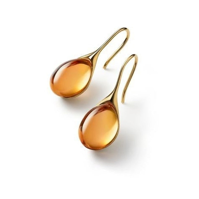 4 Colors Delicate Gold Color Inlay Natural Stone Hook Dangle Earrings