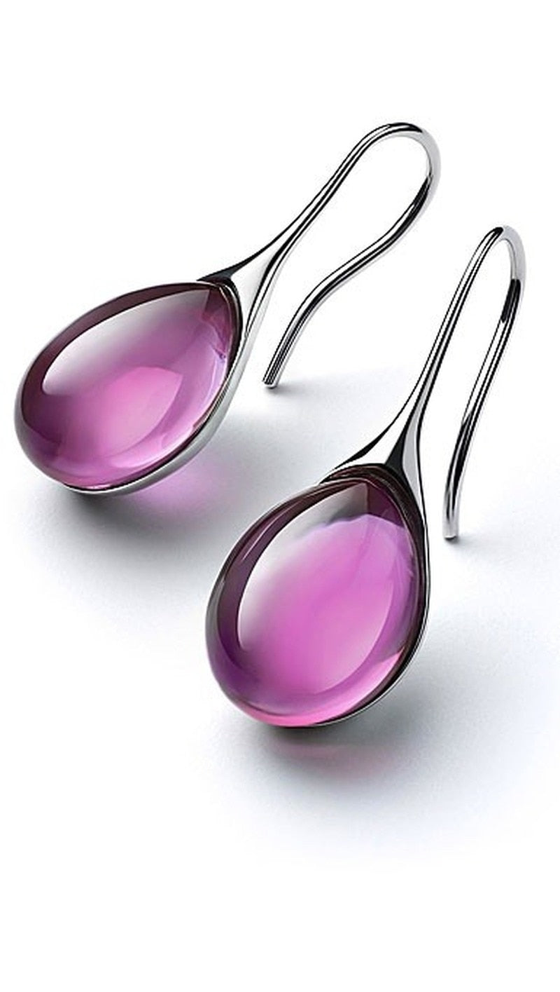 4 Colors Delicate Gold Color Inlay Natural Stone Hook Dangle Earrings