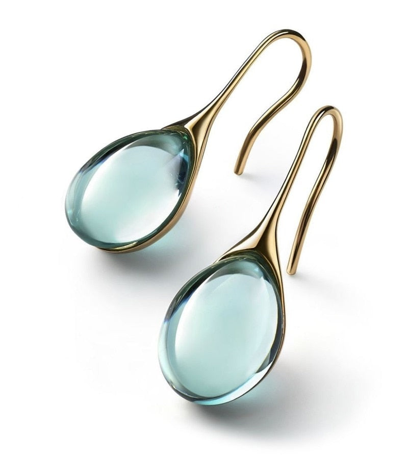 4 Colors Delicate Gold Color Inlay Natural Stone Hook Dangle Earrings