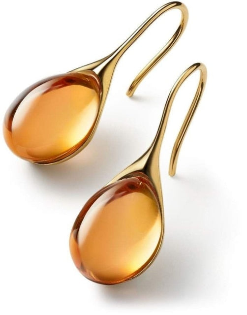 4 Colors Delicate Gold Color Inlay Natural Stone Hook Dangle Earrings