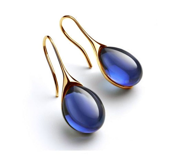 4 Colors Delicate Gold Color Inlay Natural Stone Hook Dangle Earrings
