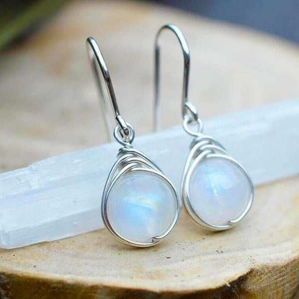 4 Colors Delicate Gold Color Inlay Natural Stone Hook Dangle Earrings