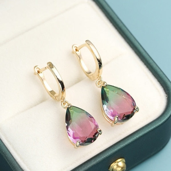4 Colors Delicate Gold Color Inlay Natural Stone Hook Dangle Earrings