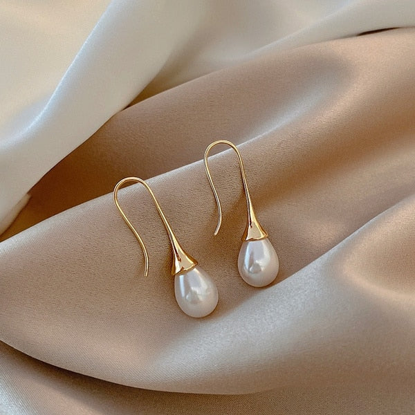 4 Colors Delicate Gold Color Inlay Natural Stone Hook Dangle Earrings