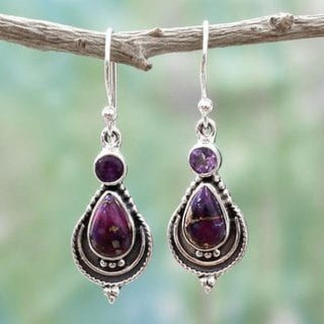 4 Colors Delicate Gold Color Inlay Natural Stone Hook Dangle Earrings