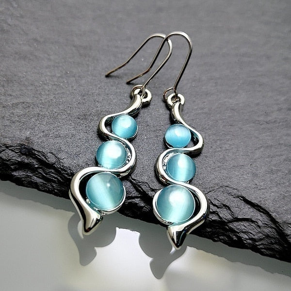 4 Colors Delicate Gold Color Inlay Natural Stone Hook Dangle Earrings
