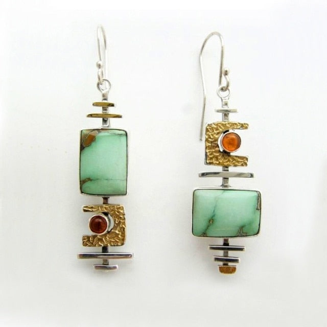 4 Colors Delicate Gold Color Inlay Natural Stone Hook Dangle Earrings