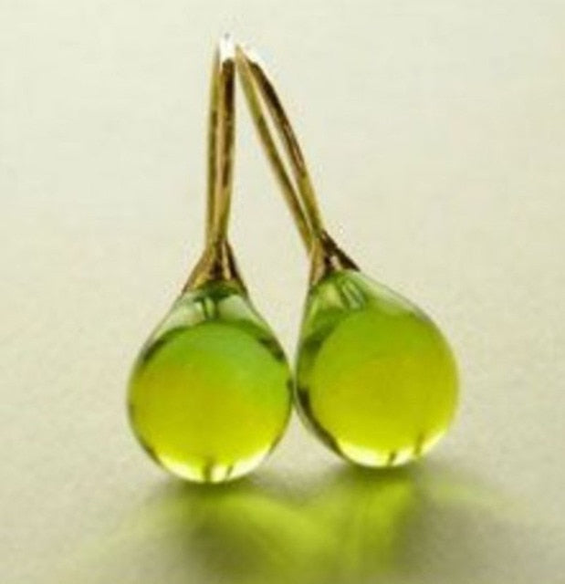 4 Colors Delicate Gold Color Inlay Natural Stone Hook Dangle Earrings