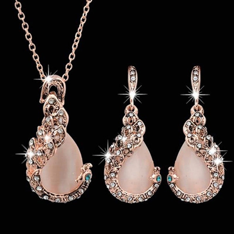 Women Elegant Waterdrop Rhinestone  Hook Earrings Jewelry Set