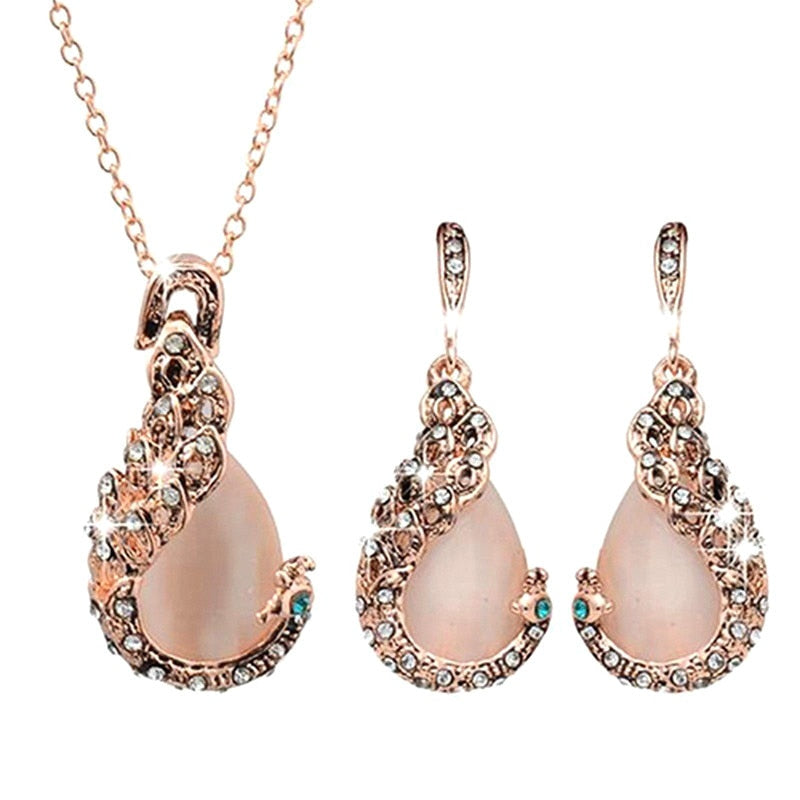 Women Elegant Waterdrop Rhinestone  Hook Earrings Jewelry Set