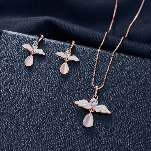 Women Elegant Waterdrop Rhinestone  Hook Earrings Jewelry Set