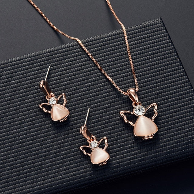 Women Elegant Waterdrop Rhinestone  Hook Earrings Jewelry Set