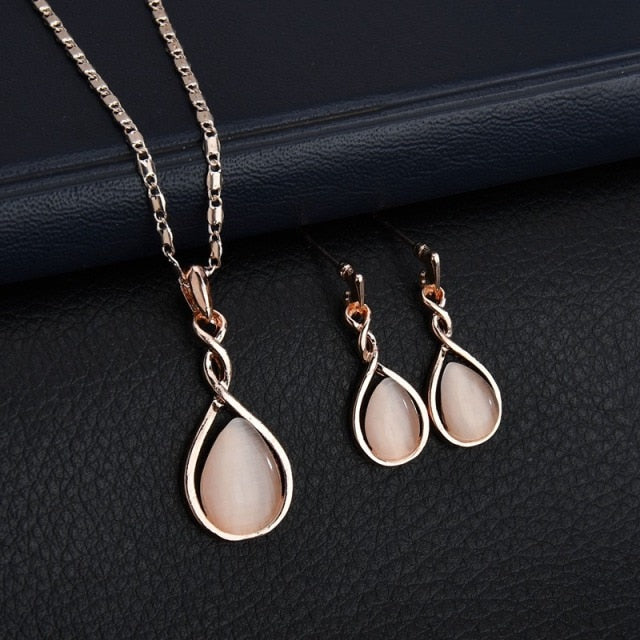 Women Elegant Waterdrop Rhinestone  Hook Earrings Jewelry Set
