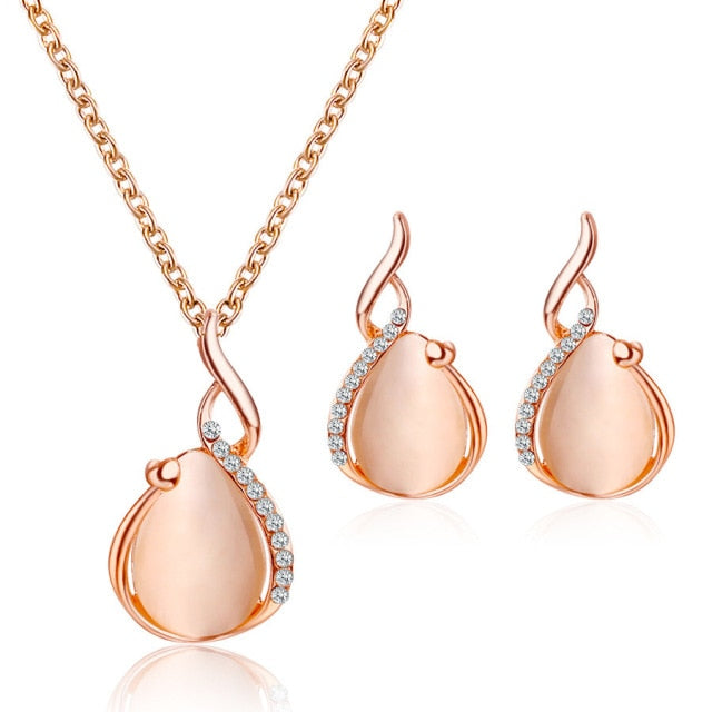 Women Elegant Waterdrop Rhinestone  Hook Earrings Jewelry Set