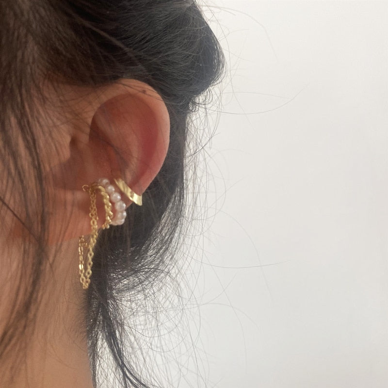 3Pcs/set Minimalist Little C Fake Pearls Cartilage Earrings Clips Sets