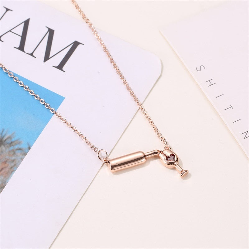 Fashion 3 Colors Rose Gold Wine&Cup Necklace