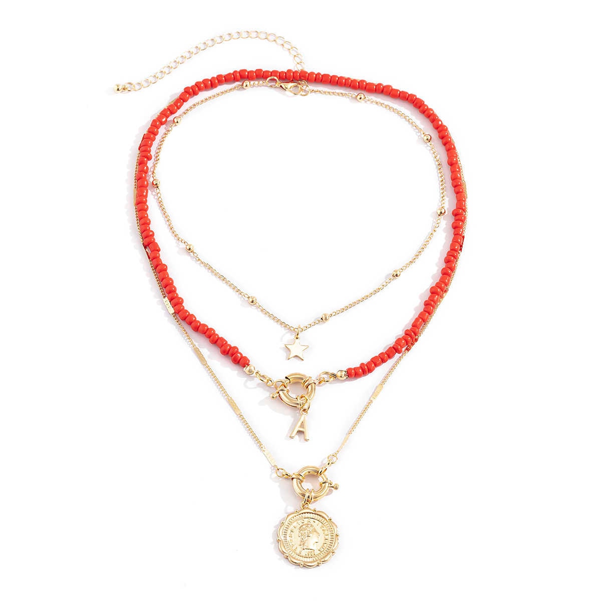 3Pcs/Set Red Color Seed Beaded Chain Choker Necklace