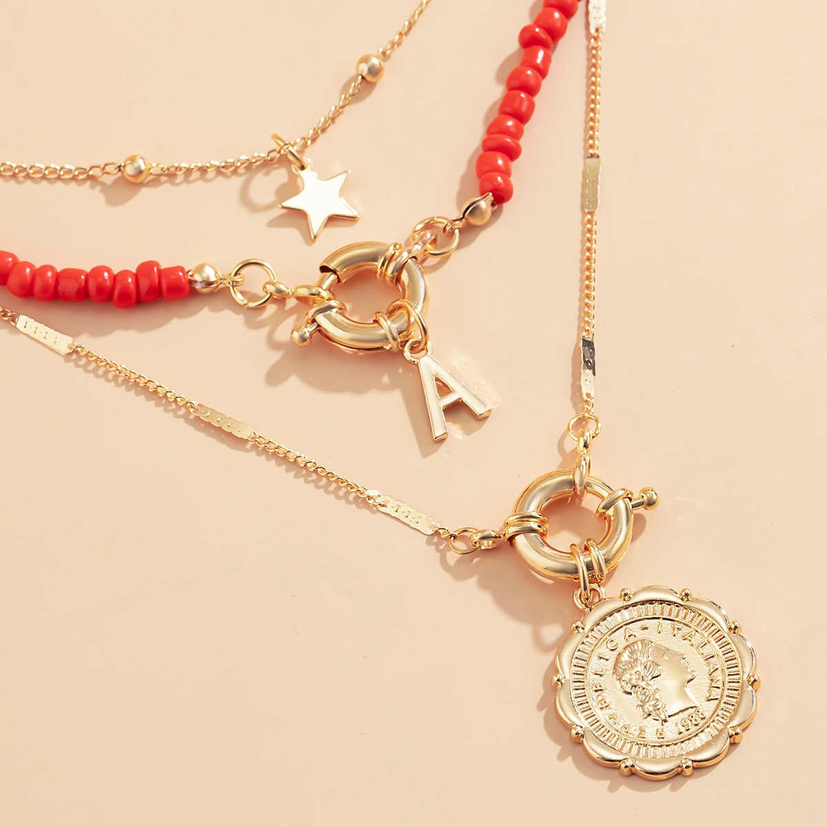 3Pcs/Set Red Color Seed Beaded Chain Choker Necklace
