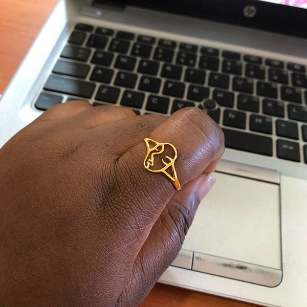 Anillos de compromiso de acero inoxidable con cara humana para mujer, anillo de oro para pareja