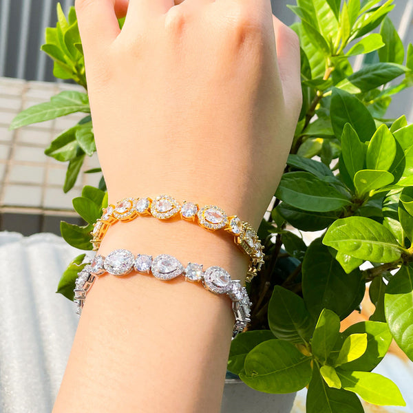 Cubic Zirconia Gold Color Fashion Party Wedding Jewelry Tennis Bracelets