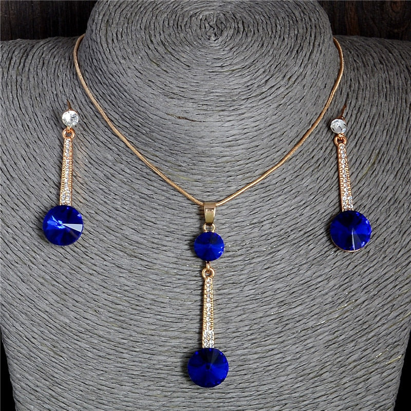 Gold Color Austrian Crystal Classic Hollow Round  Jewelry Set