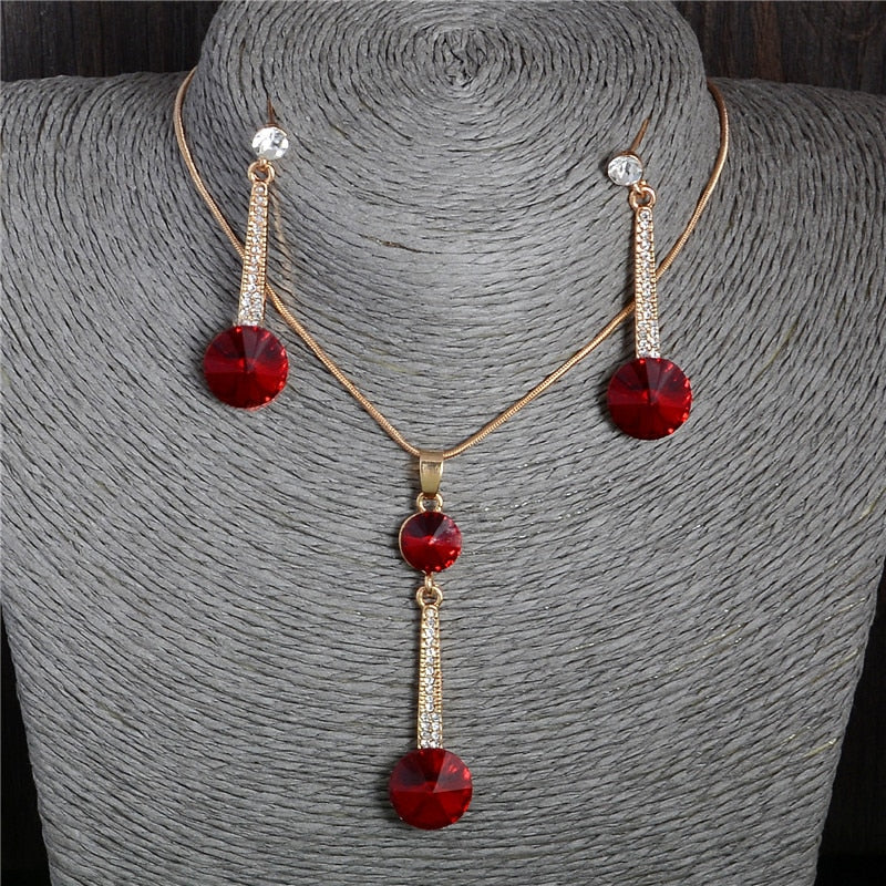 Gold Color Austrian Crystal Classic Hollow Round  Jewelry Set