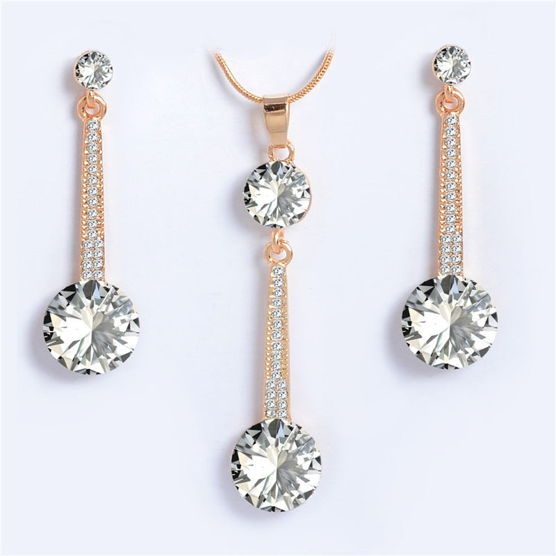 Gold Color Austrian Crystal Classic Hollow Round  Jewelry Set