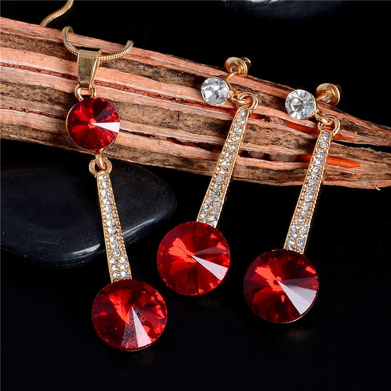 Gold Color Austrian Crystal Classic Hollow Round  Jewelry Set
