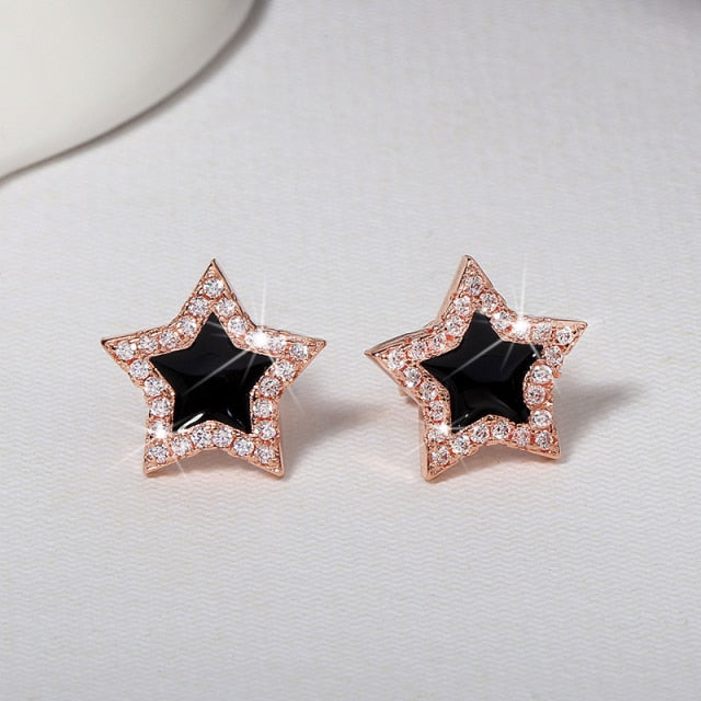 Cute Korean   Zircon Stone Rose Gold Stud Earrings