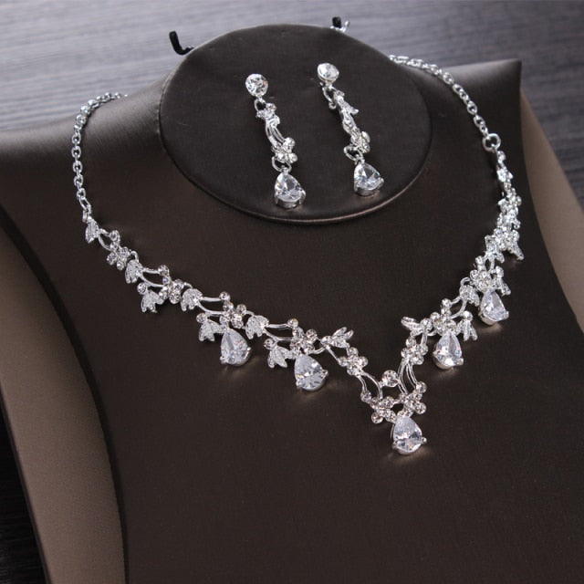 Rhinestone Wedding Necklace Crown Accessories Jewelry Set