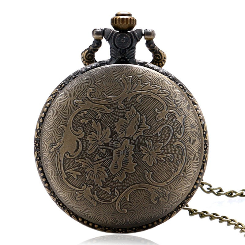 Retro Bronze Hollow Horse Case Design Quartz Pocket Watch