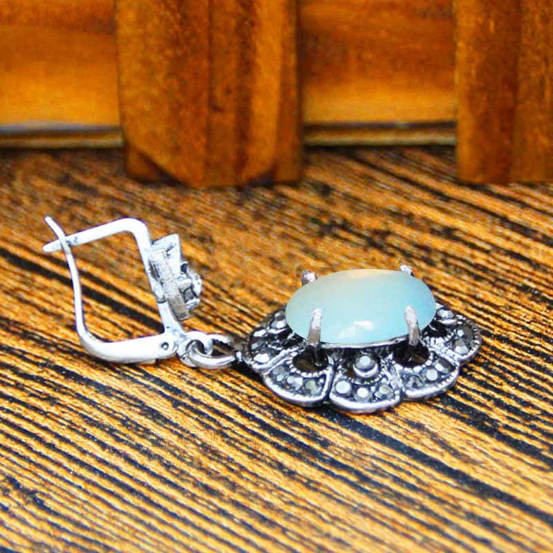 Oval Transparent Opal Necklace Earrings Jewelry Set