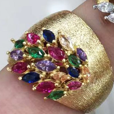 Luxury Feather Gold Bold Rings with Zirconia Stones Rings
