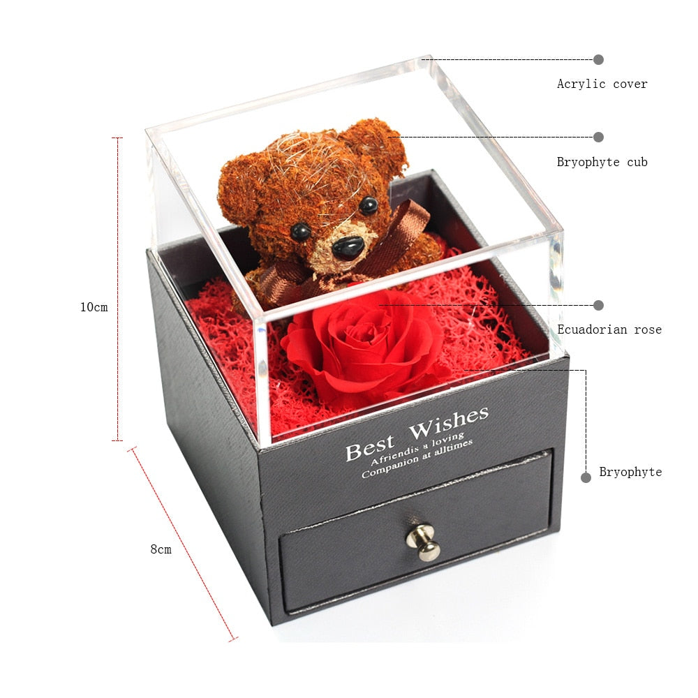 Jewelry Box with Eternal Rose Beauty and The Beast Teddy bear Flower Box