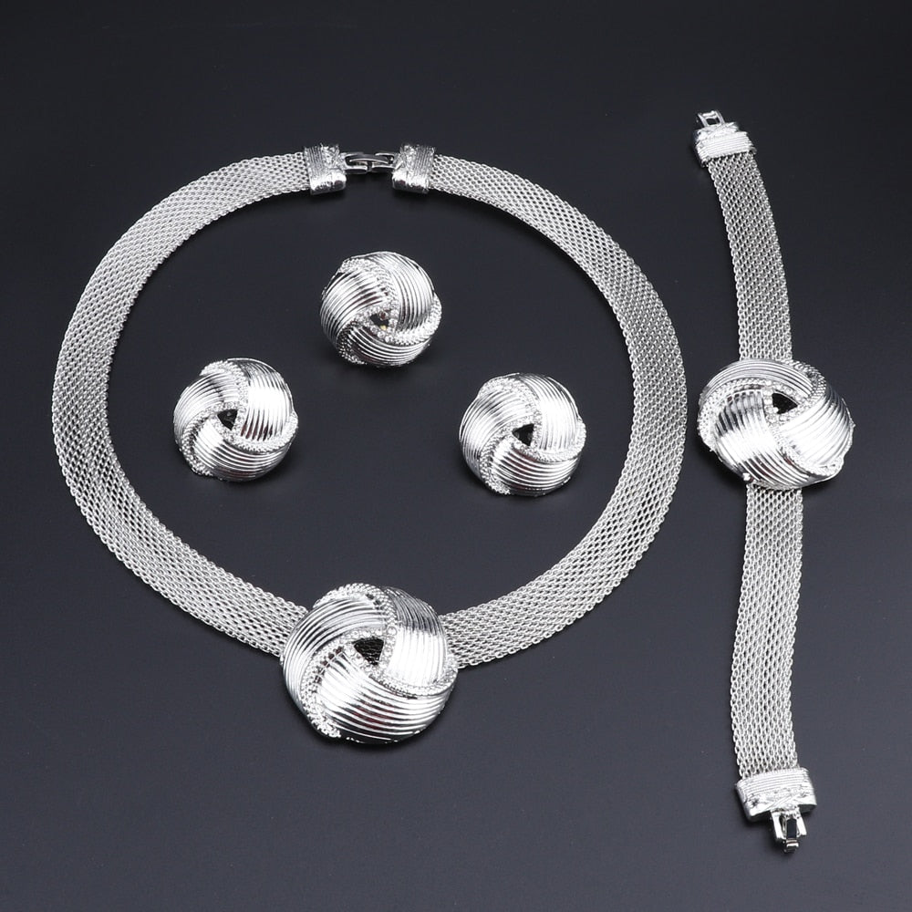 Exquisite Dubai Silver Plated Necklace Earrings Set