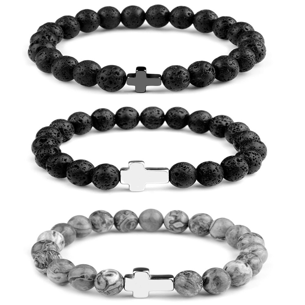 Elastic Rope Map Lava Bead Bracelet For Men