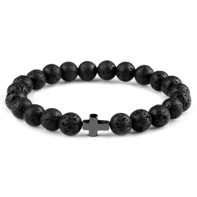 Elastic Rope Map Lava Bead Bracelet For Men
