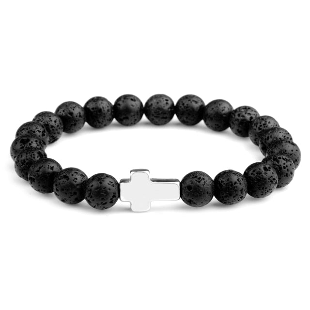 Elastic Rope Map Lava Bead Bracelet For Men