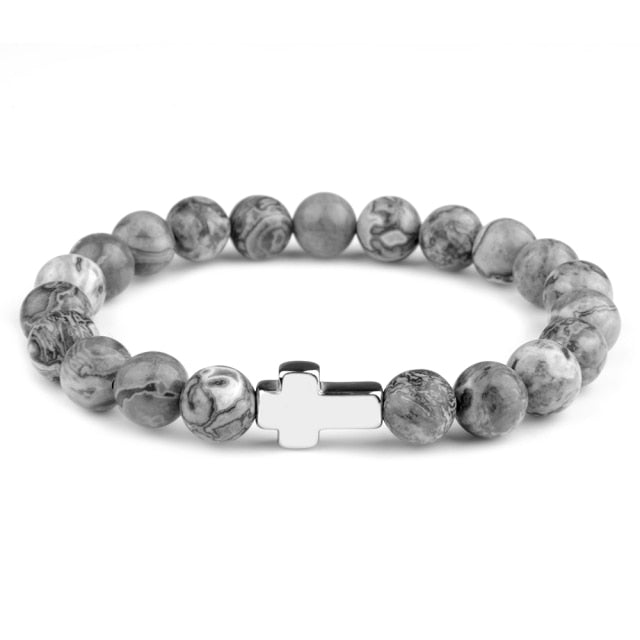 Elastic Rope Map Lava Bead Bracelet For Men