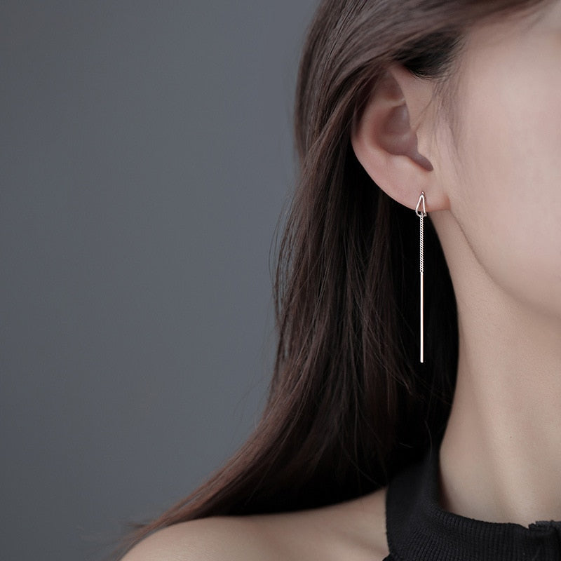 Simple Style Box Chain Tassel Drop Earrings For Women