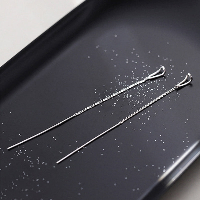 Simple Style Box Chain Tassel Drop Earrings For Women