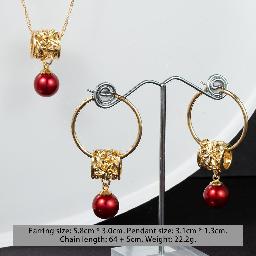 Hawaiian Gold Polynesian Hoop Earrings Necklace Sets