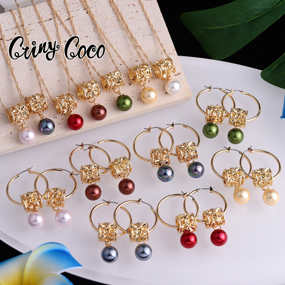 Hawaiian Gold Polynesian Hoop Earrings Necklace Sets