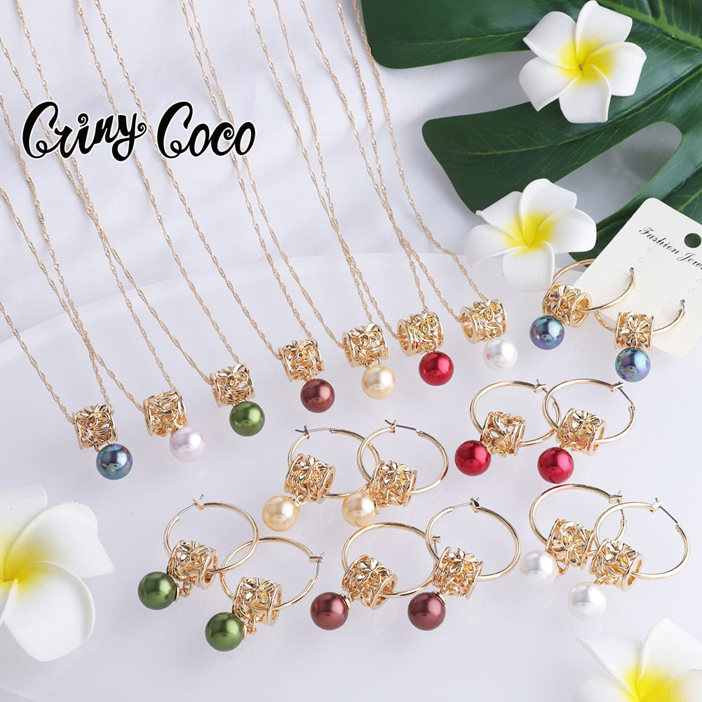 Hawaiian Gold Polynesian Hoop Earrings Necklace Sets