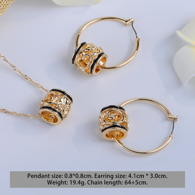 Hawaiian Gold Polynesian Hoop Earrings Necklace Sets